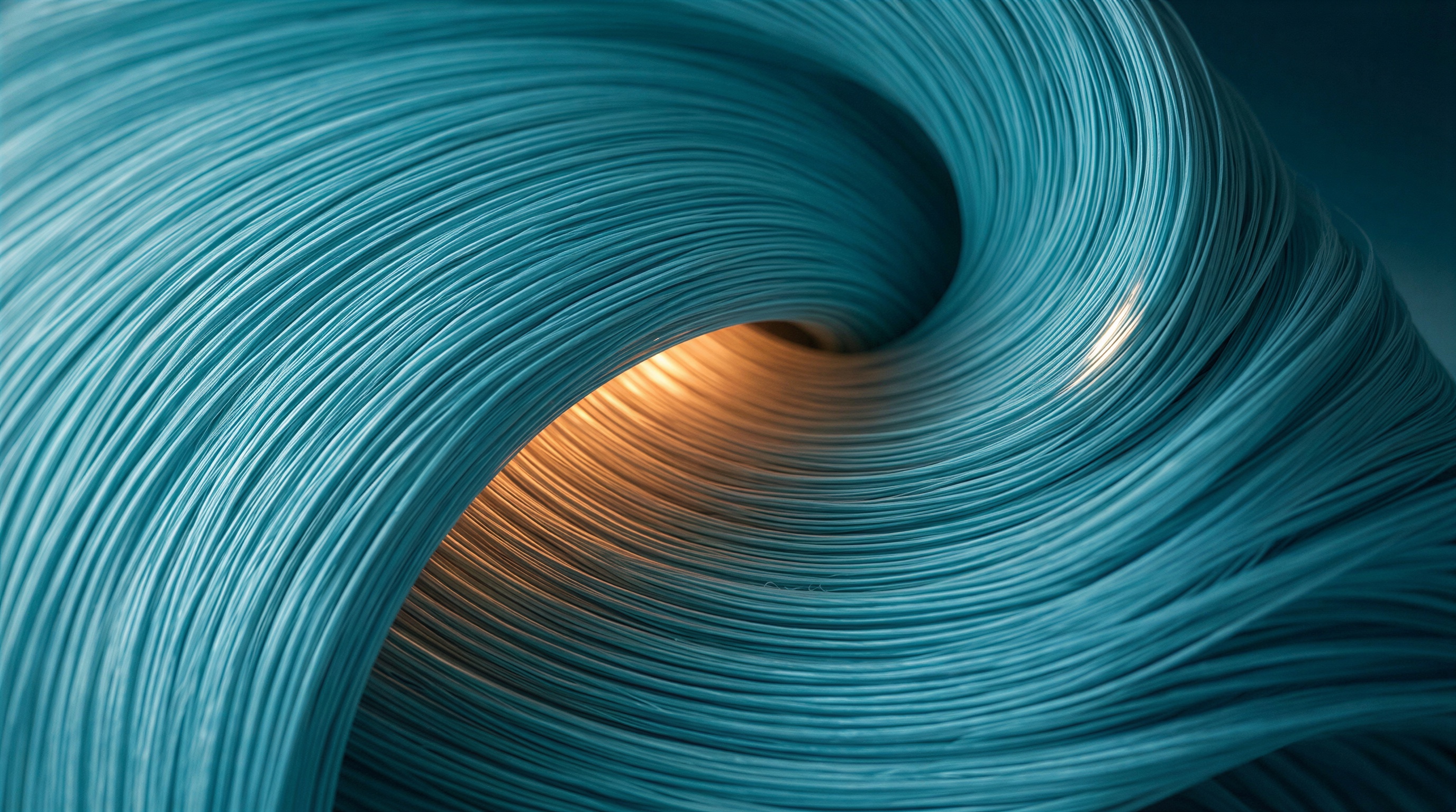 Abstract teal and amber thread loop for recycling AI conversations